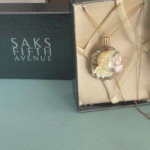 14K MOP ABALONE PENDANT GOLD CHAIN SAKS